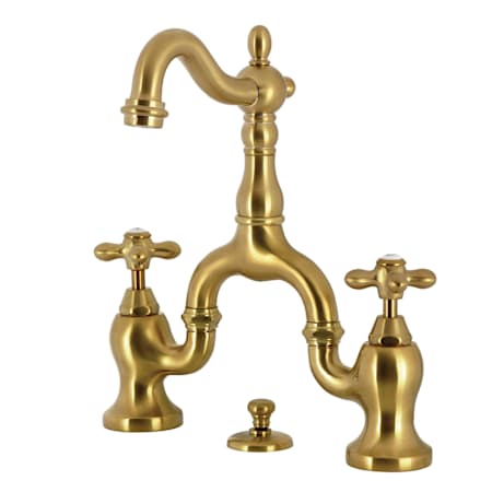 Kingston Brass English Country 1.2 GPM Bridge Bathroom Faucet with Pop-Up Drain Assembly Brushed Brass