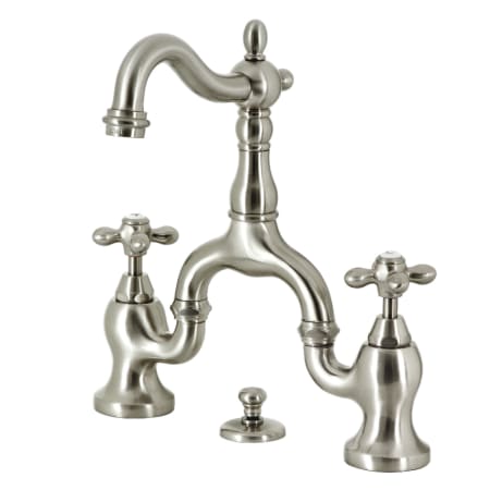 Kingston Brass English Country 1.2 GPM Bridge Bathroom Faucet with Pop-Up Drain Assembly Brushed Nickel