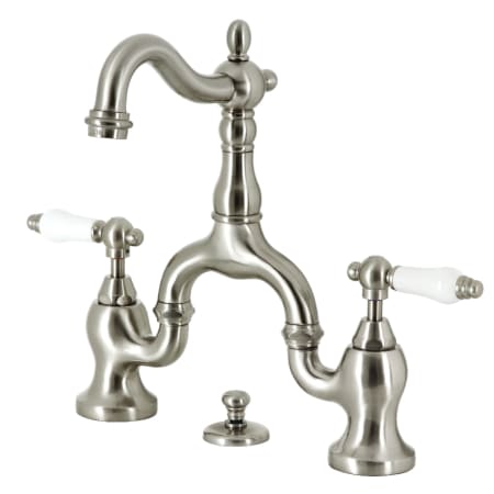 Kingston Brass English Country 1.2 GPM Bridge Bathroom Faucet with Pop-Up Drain Assembly Brushed Nickel