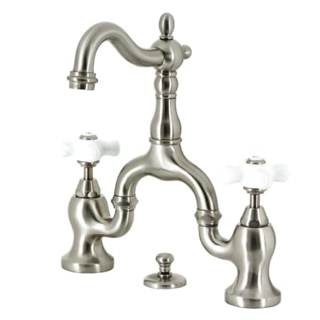 Kingston Brass English Country 1.2 GPM Bridge Bathroom Faucet with Pop-Up Drain Assembly Brushed Nickel