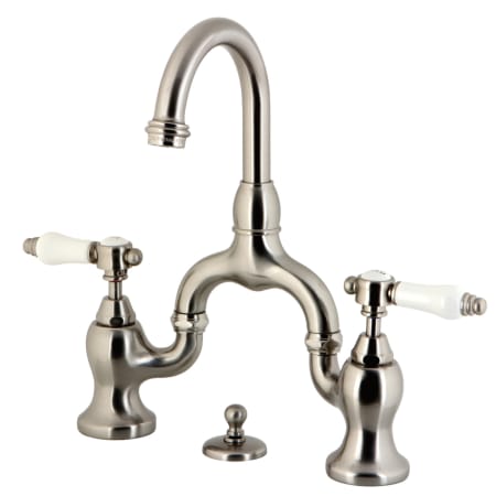 Kingston Brass Bel-Air 1.2 GPM Deck Mounted Bridge Bathroom Faucet with Pop-Up Drain Assembly Brushed Nickel