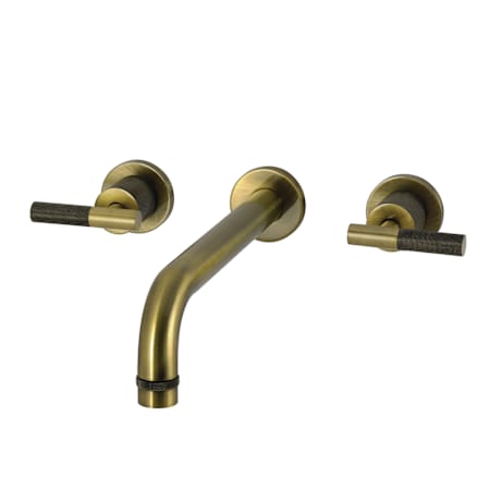 Kingston Brass Convergent Wall Mounted Roman Tub Filler with Knurled Lever Handles Antique Brass