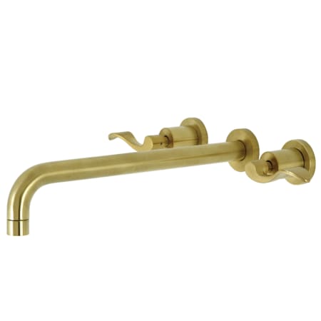 Kingston Brass NuWave Wall Mounted Roman Tub Filler with 13-3/16" Spout Reach Brushed Brass