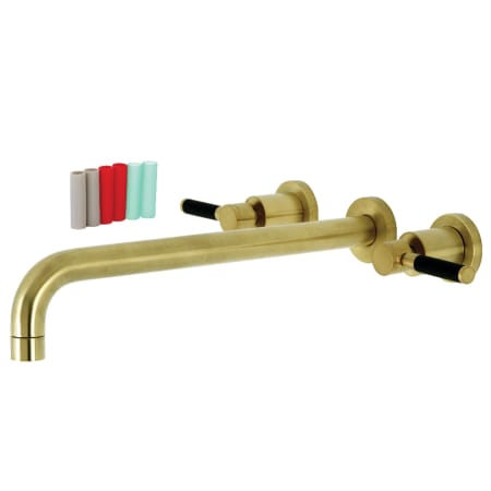Kingston Brass Kaiser Wall Mounted Roman Tub Filler with 13-3/16" Spout Reach Brushed Brass