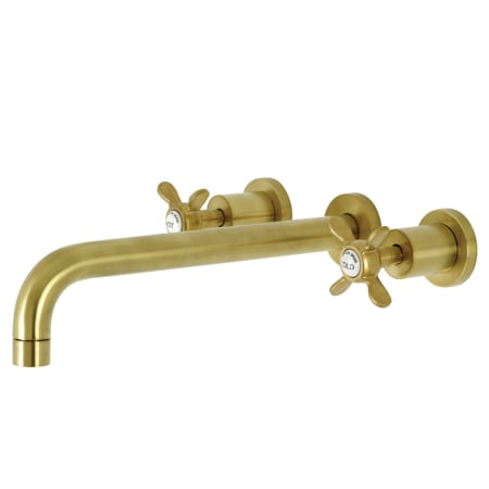 Kingston Brass Essex Wall Mounted Roman Tub Filler with 11-3/16" Spout Reach and Round Escutcheons Brushed Brass
