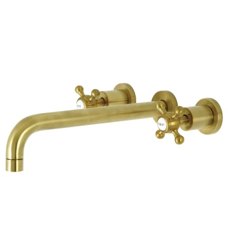 Kingston Brass Metropolitan Wall Mounted Roman Tub Filler with 11-3/16" Spout Reach and Round Escutcheons Brushed Brass