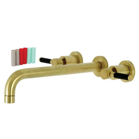 Kingston Brass Kaiser Wall Mounted Roman Tub Filler with 11-3/16" Spout Reach and Round Escutcheons Brushed Brass