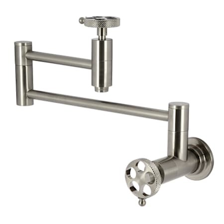 Kingston Brass Webb 3.8 GPM Wall Mounted Single Hole Pot Filler Brushed Nickel