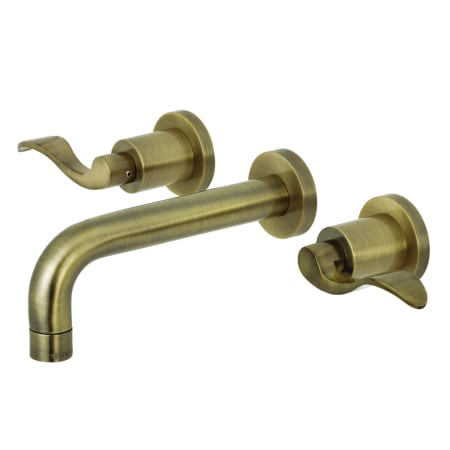 Kingston Brass NuWave 1.2 GPM Wall Mounted Widespread Bathroom Faucet Antique Brass