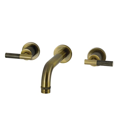 Kingston Brass Convergent 1.2 GPM Wall Mounted Widespread Bathroom Faucet with Knurled Lever Handles Antique Brass