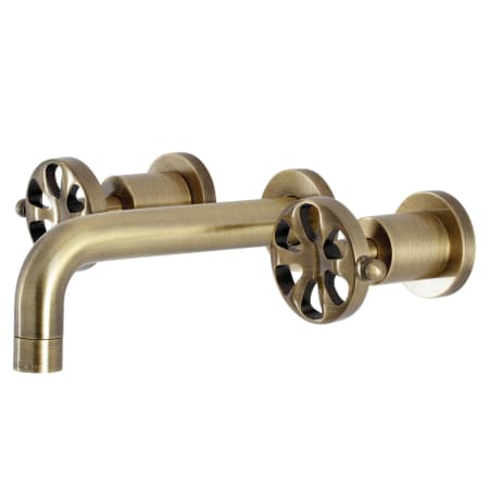 Kingston Brass Belknap 1.2 GPM Wall Mounted Widespread Bathroom Faucet Antique Brass