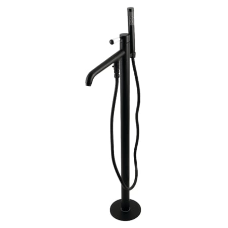 Kingston Brass Paris Floor Mounted Tub Filler with Built-In Diverter – Includes Hand Shower Matte Black
