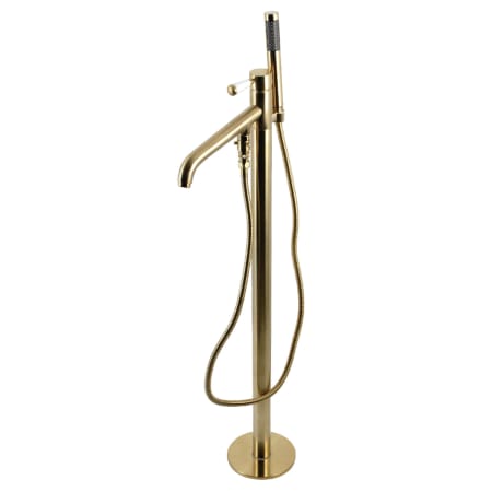 Kingston Brass Paris Floor Mounted Tub Filler with Built-In Diverter – Includes Hand Shower Brushed Brass