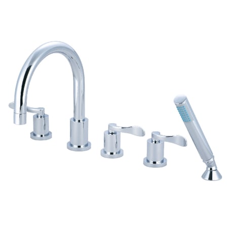 Kingston Brass Deck Mounted Roman Tub Filler with Built-In Diverter - Includes Hand Shower Polished Chrome
