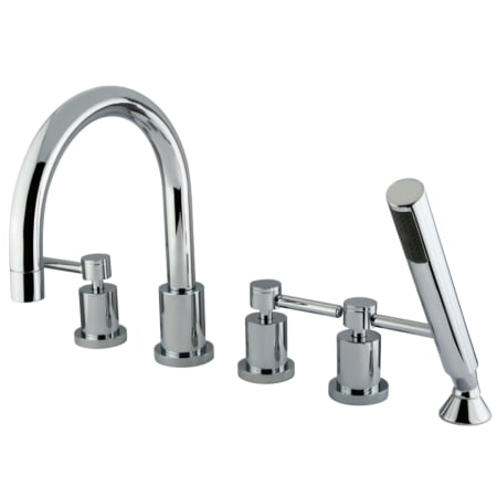 Kingston Brass Concord Deck Mounted Roman Tub Filler with Built-In Diverter - Includes Hand Shower Polished Chrome
