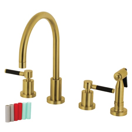 Kingston Brass Kaiser 1.8 GPM Widespread Kitchen Faucet - Includes Escutcheon and Side Spray Brushed Brass