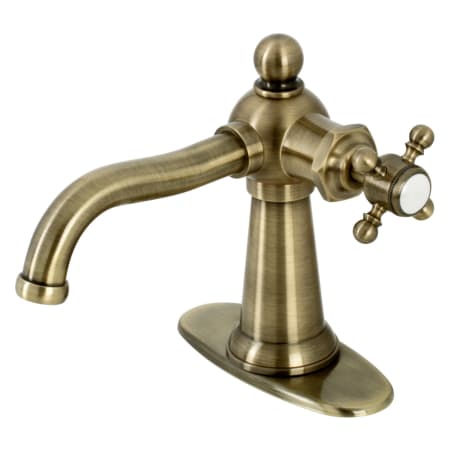 Kingston Brass Nautical 1.2 GPM Deck Mounted Single Hole Bathroom Faucet with Push Pop-Up Drain Assembly Antique Brass