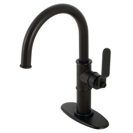 Kingston Brass Whitaker 1.2 GPM Deck Mounted Single Hole Bathroom Faucet with Push Pop-Up Drain Assembly Matte Black