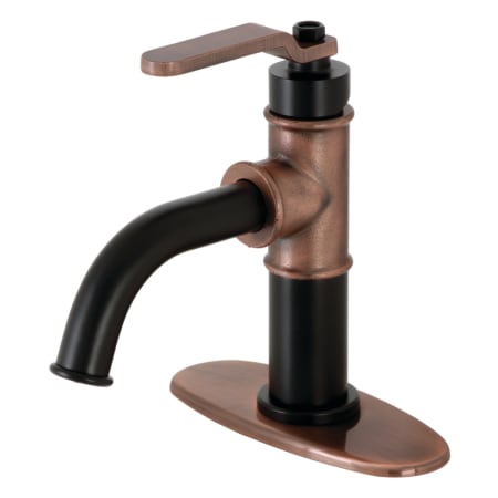 Kingston Brass Whitaker 1.2 GPM Deck Mounted Single Hole Bathroom Faucet with Pop-Up Drain Assembly - Includes Escutcheon Matte Black / Antique Copper