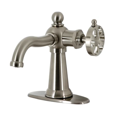 Kingston Brass Webb 1.2 GPM Deck Mounted Single Hole Bathroom Faucet with Pop-Up Drain Assembly Brushed Nickel