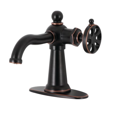Kingston Brass Belknap 1.2 GPM Deck Mounted Single Hole Bathroom Faucet with Pop-Up Drain Assembly Brushed Brass