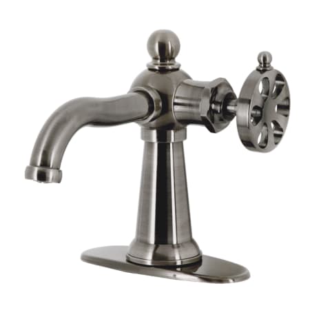 Kingston Brass Belknap 1.2 GPM Deck Mounted Single Hole Bathroom Faucet with Pop-Up Drain Assembly Black Stainless