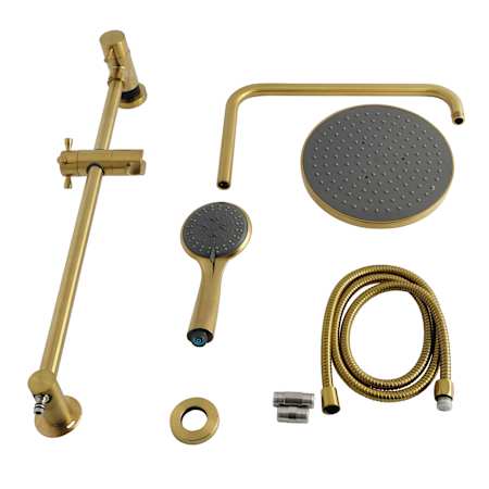 Kingston Brass Concord Ceramic Disc Shower System with Shower Head, Hand Shower, Slide Bar, Shower Arm, and Hose Brushed Brass