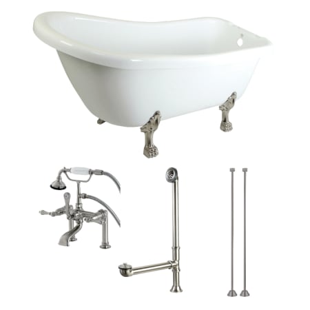 Kingston Brass Aqua Eden 67" Free Standing Acrylic, Aluminum, and Brass Soaking Tub with Tub Filler, Reversible Drain, Drain Assembly, and Overflow White / Brushed Nickel Feet
