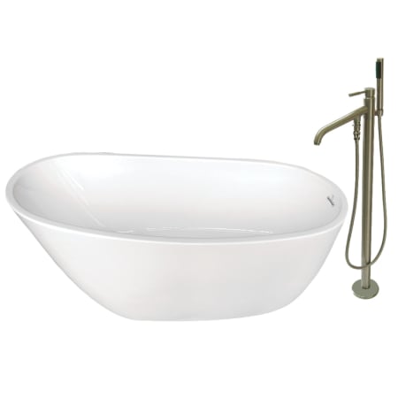 Kingston Brass Aqua Eden 59" Free Standing Acrylic Soaking Tub with Tub Filler, Reversible Drain, Drain Assembly, and Overflow White / Brushed Nickel