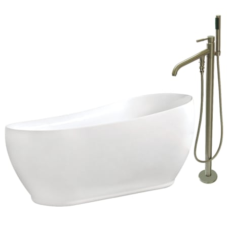 Kingston Brass Aqua Eden 71" Free Standing Acrylic Soaking Tub with Tub Filler, Reversible Drain, Drain Assembly, and Overflow White / Brushed Nickel