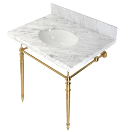 Kingston Brass Edwardian 30" Console Oval Sink with Brass Legs Marble White / Brushed Brass