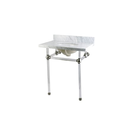 Kingston Brass Templeton 30" Oval Marble Wall Mounted Bathroom Console with Legs and 3 Faucet Holes at 8" Centers Brushed Nickel