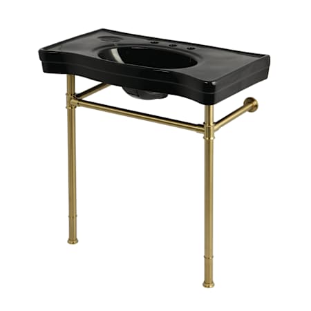 Kingston Brass Imperial 36" Rectangular Ceramic and Stainless Steel Console Bathroom Sink Set with Overflow and 3 Faucet Holes at 8" Centers Black / Brushed Brass