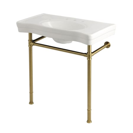 Kingston Brass Imperial 35-13/16" Rectangular Ceramic and Stainless Steel Console Bathroom Sink Set with Overflow and 3 Faucet Holes at 8" Centers White / Brushed Brass