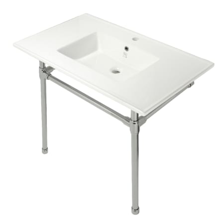 Kingston Brass Edwardian 37-3/8" Rectangular Ceramic Wall Mounted Bathroom Sink with Overflow and Single Faucet Hole White / Polished Nickel