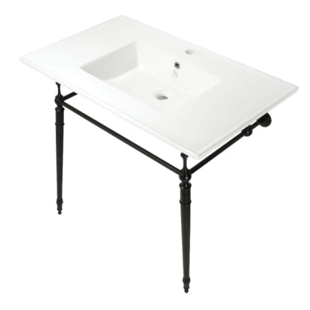Kingston Brass Edwardian 37-3/8" Rectangular Ceramic Wall Mounted Bathroom Sink with Overflow and 3 Faucet Hole at 8" Centers White / Matte Black