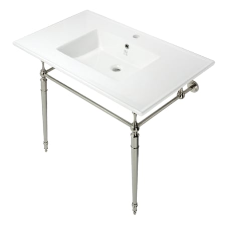 Kingston Brass Edwardian 37-3/8" Rectangular Ceramic Wall Mounted Bathroom Sink with Overflow and Single Faucet Hole White / Polished Nickel