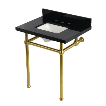 Kingston Brass Templeton 30" Rectangular Brass, Granite Console Bathroom Sink with Overflow and 3 Faucet Holes at 8" Centers Black Granite / Brushed Brass