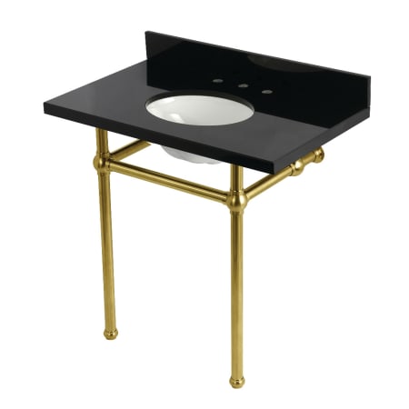 Kingston Brass Templeton 36" Rectangular Brass, Granite Console Bathroom Sink with Overflow and 3 Faucet Holes at 8" Centers Black Granite / Brushed Brass