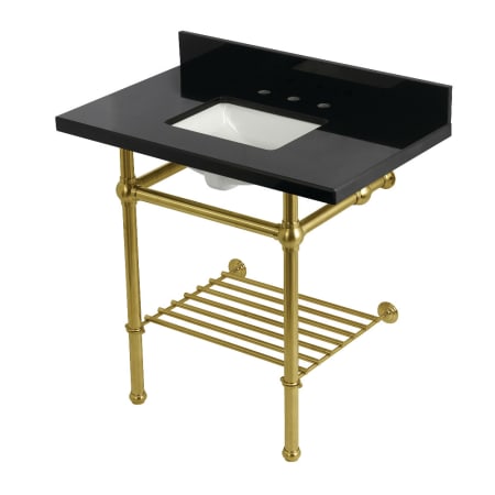 Kingston Brass Templeton 36" Rectangular Brass, Granite Console Bathroom Sink with Overflow and 3 Faucet Holes at 8" Centers Black Granite / Brushed Brass