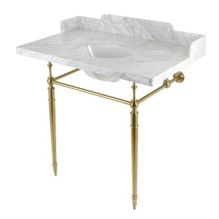 Kingston Brass Habsburg 36" Rectangular Brass, Marble Console Bathroom Sink with Overflow and 3 Faucet Holes at 8" Centers Marble White / Brushed Brass