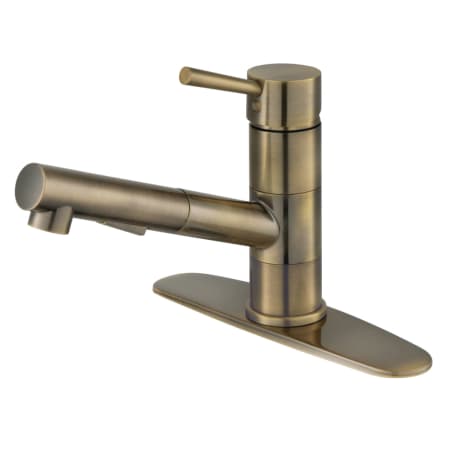 Kingston Brass Concord 1.8 GPM Single Hole Pull Out Kitchen Faucet - Includes Escutcheon Antique Brass