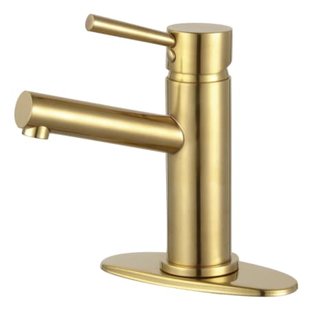 Kingston Brass Concord 1.2 GPM Deck Mounted Single Hole Bathroom Faucet with Push Pop-Up Drain Assembly Brushed Brass
