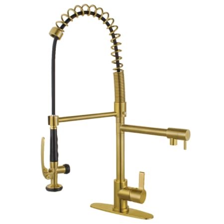 Kingston Brass Continental 1.8 GPM Single Hole Pre-Rinse Pull Down Kitchen Faucet Brushed Brass