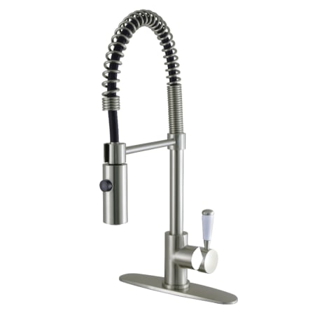 Kingston Brass Paris 1.8 GPM Single Hole Pre-Rinse Pull Down Kitchen Faucet Brushed Nickel