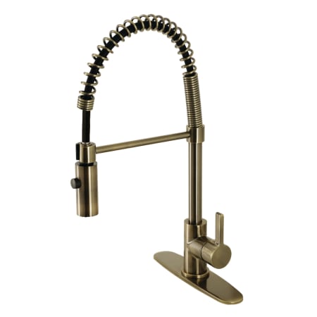 Kingston Brass Continental 1.8 GPM Single Hole Pre-Rinse Pull Down Kitchen Faucet - Includes Escutcheon Antique Brass