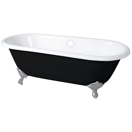 Kingston Brass Aqua Eden 66" Clawfoot Cast Iron Soaking Tub with Center Drain, and Overflow Black / White / Brushed Nickel