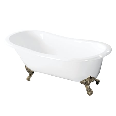 Kingston Brass Tazatina 54" Clawfoot Cast Iron Soaking Tub with Reversible Drain, and Overflow White / Brushed Nickel
