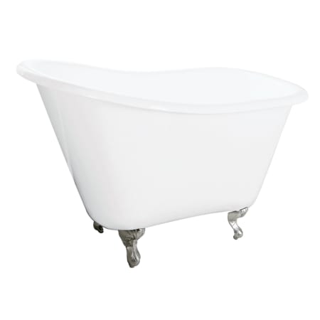Kingston Brass Aqua Eden 51" Clawfoot Cast Iron Soaking Tub with Reversible Drain, and Overflow White / Brushed Nickel