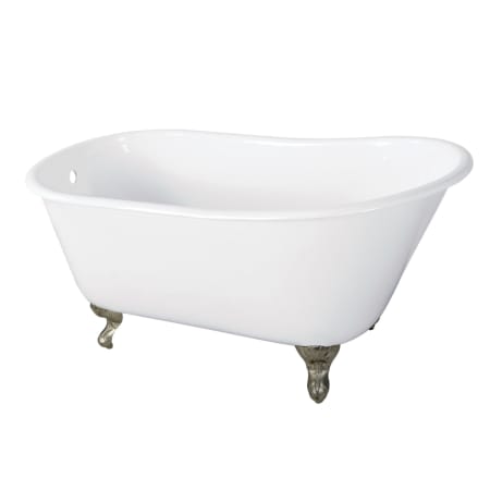 Kingston Brass Onamia 57" Clawfoot Cast Iron Soaking Tub with Reversible Drain, and Overflow White / Brushed Nickel